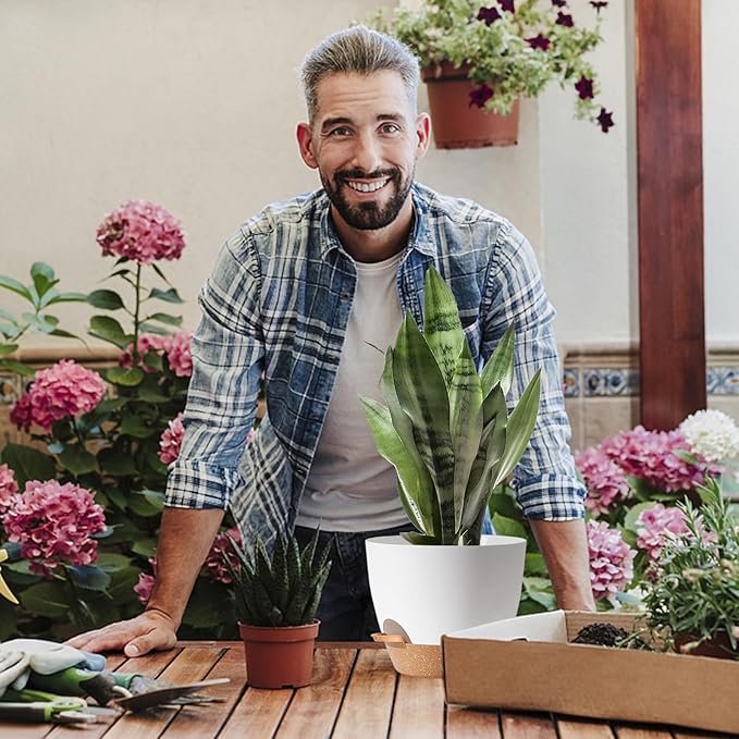 Plant Pots,12+10+9 Inch Self Watering Pots with Drainage Hole for Indoor Plants Large Flower Pot, Plants Pots Indoor Outdoor,Modern White Plastic Planters for Indoor Plants