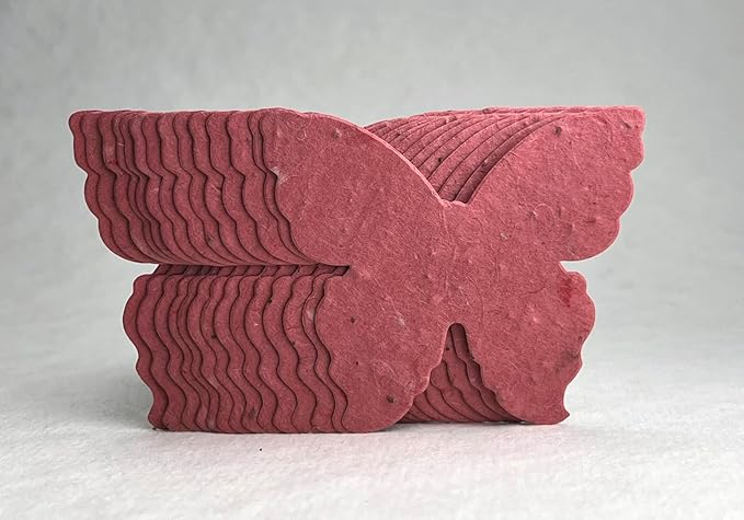 Of The Earth Handmade Paper - Wildflower Seed Paper Butterfly Shape - Large 3" - Set of 24 (68s Pink Lotka)