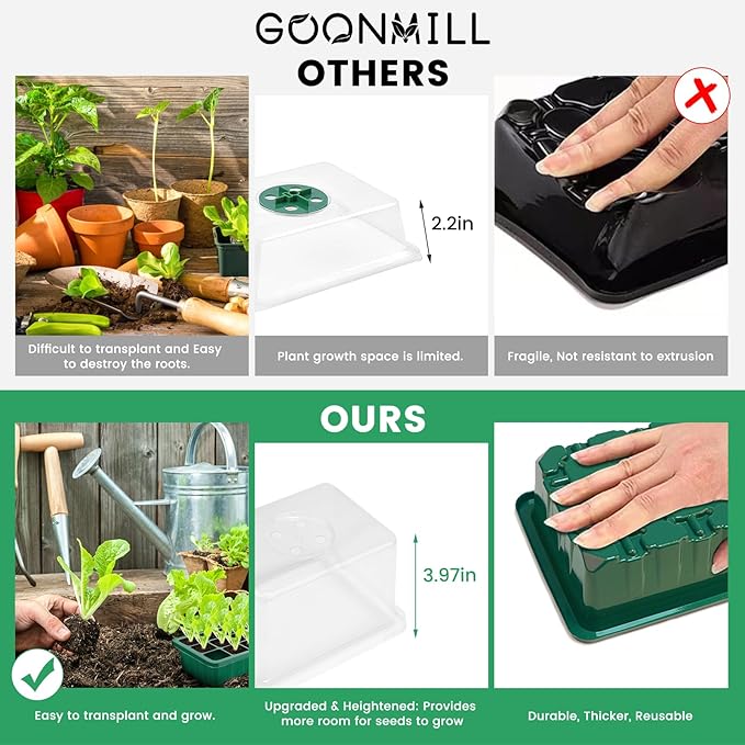 GOONMMILL Seed Starter Tray with Timed Grow Light, 5 Packs Plant Starter Tray Seedling Starter Kit with Humidity Domes Base Indoor Greenhouse Mini Propagator Station for Seeds Growing Starting