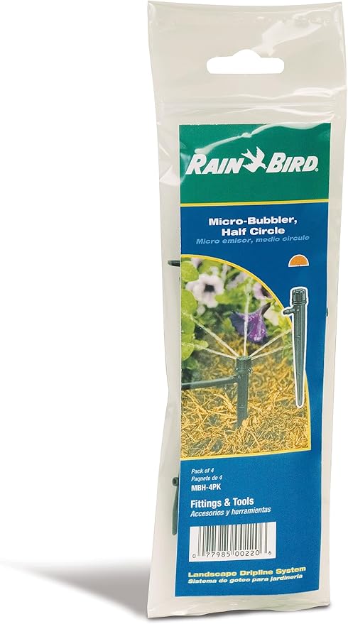 Rain Bird MBH4PKS Drip Irrigation Micro-Bubbler on Stake, 180° Half Circle Pattern, 0 - 3' Spray Distance, 4-Pack