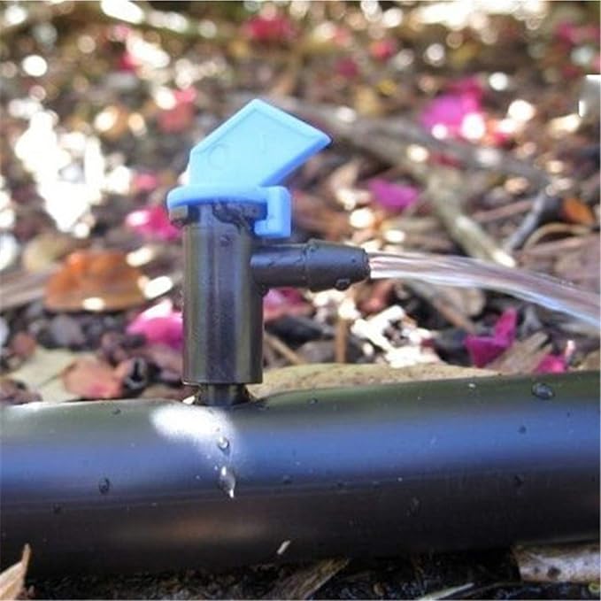 Lxcom Lighting 100 Pack 2 GPH Flag Dripper Emitter Drip Emitters 8L/H Irrigation Emitter Sprinkler Drippers System Parts Connect 4mm/7mm Hose for Lawn Vegetables Garden (Blue)