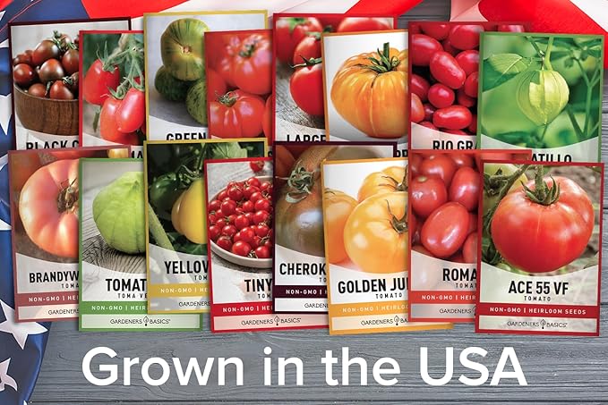 Gardeners Basics, Tomato Seeds for Planting 16 Variety Pack Heirloom Tomato Seeds, Tiny Tim, Cherry Tomato Seeds, Beefsteak Seeds, Roma Tomato Seeds, Determinate and Indeterminate and More, Non GMO