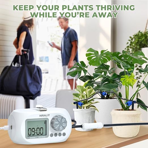 HIRALIY Automatic Plant Waterer Indoor with Pressure Compensating Drippers, Automatic Potted Plant Watering USB and Battery Powered, Ideal Vacation Watering System (Not Included Water Container)