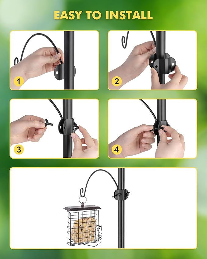 iBorn Bird Feeders Hangers for 1” Pole Stand Station Outdoor Hanging Hooks for Humming Bird Feeders for Outside Plant Hanger Hook Bracket Kit 12.2 Inch Long Metal Hooks for 1 Inch Pole, Pack of 2