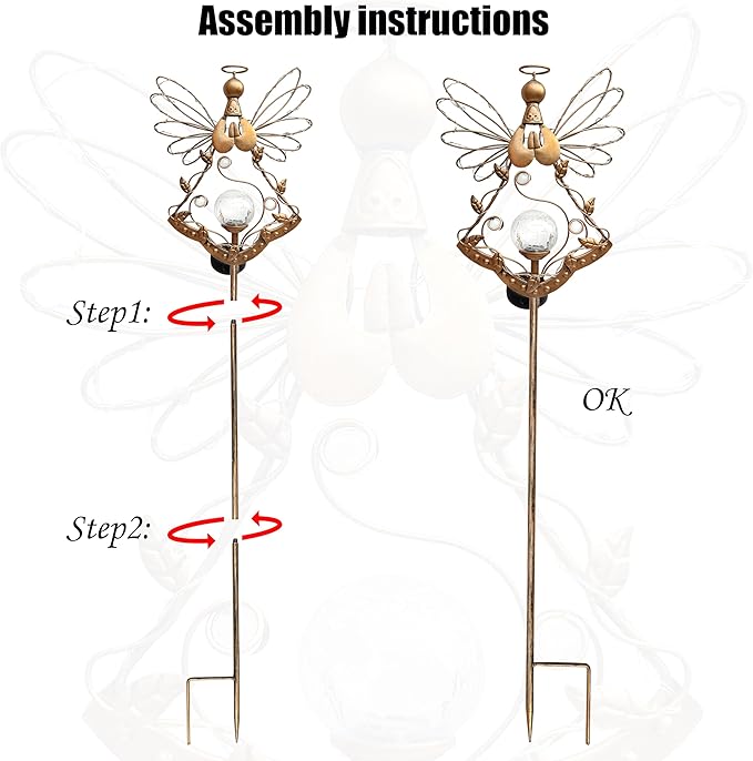 Solar Angel Outdoor Lights Garden Stake - Metal Angel Crackle Glass Ball Solar Light- Waterproof 31 White LED for Garden Lawn Patio or Courtyard Decor(Bronze)