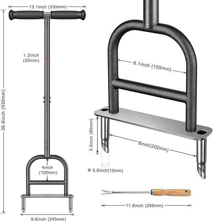 Dolibest Lawn Coring Aerator, Manual Lawn Aerator, 2 Stainless Steel Corer Plug Aerator with Soft Rubber Grip, Pre-Assembled Manual Grass Aerating Tool & Cleaning Hand Tool for Improving Lawn Health
