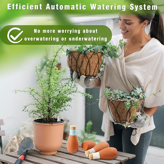 4Pcs Ollas Terracotta Plant Watering Globes Plant Watering Globes Self Watering Planter Insert Clay Terracotta Watering Spikes Pots for Indoor & Outdoor Plants