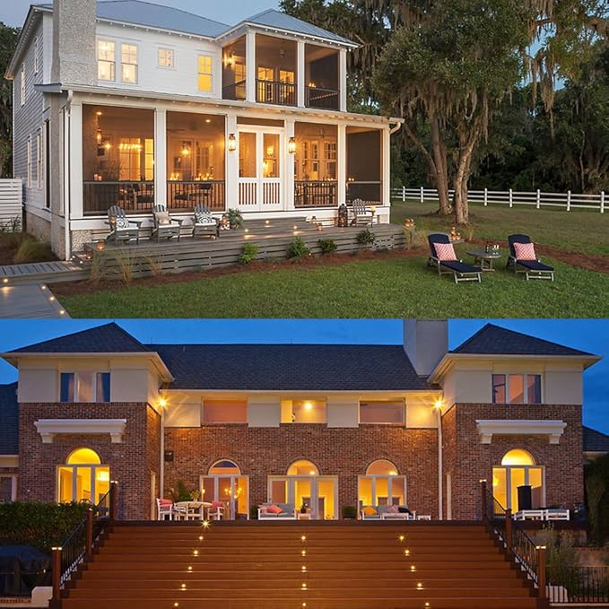 LED Deck Lights Kit 12V Low Voltage Waterproof IP67 Warm White Recessed Deck Lighting In Ground Light for Step Stair Garden Patio Wood Floor Outdoor Landscape Accent Lights Fixtures(Pack of 10)