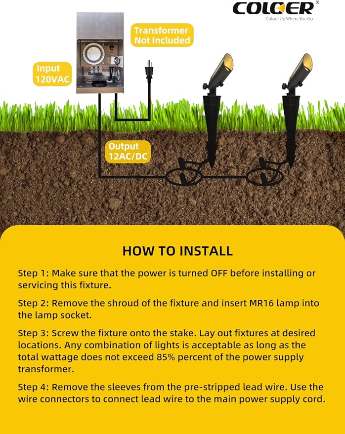 COLOER Mini Size Die-cast Brass Landscape SpotLights Outdoor, 12Volt AC/DC Low Voltage Landscape Lights Fixture,IP65 Waterproof Trees Directional Spot Up Light(104B, Bronze, 12-Pack with Bulb)