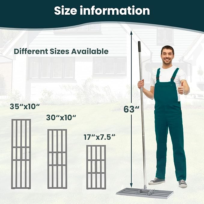 Lawn Leveling Rake 17 inch, Lawn Leveler Garden Tool with Stainless Steel Handle Rakes for Lawns Heavy Duty Landscape Rake for Backyard, Garden, Golf Course, Farm, Pasture