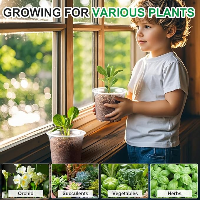 100 Pack 4 Inch Clear Plant pots with Drainage Holes, Transparent Nursery Seeding Pots, Flexile Seeds Starter Pots, Seeds Germination (4Inch,100P,Clear)