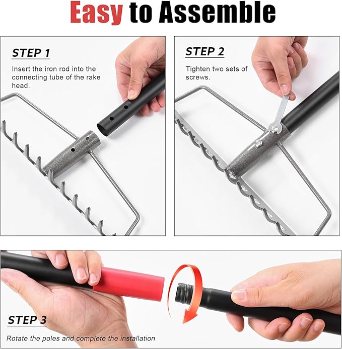 17 Tines Garden Rake Heavy Duty Bow Rake with Adjustable Handle Metal Rake for Gardening Farming