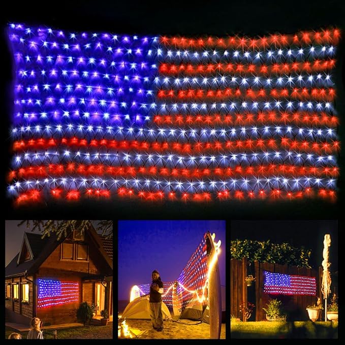 XTF2015 Led Flag Net Lights of The United States, Waterproof American Flag String Light for Christmas, Festival, Holiday, Independence Day, Memorial Day, Decoration, Garden, Yard, Indoor and Outdoor