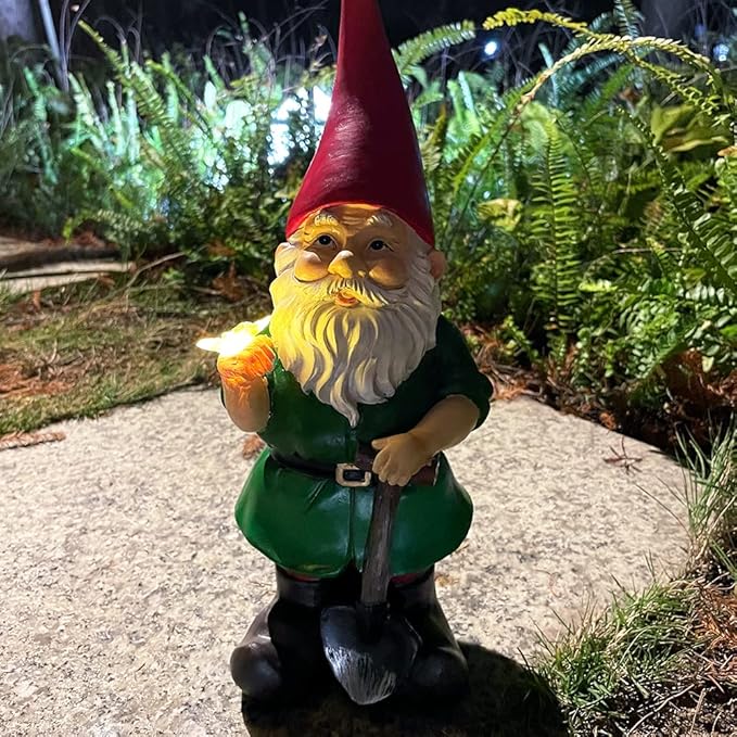 Solar Powered 2 Gnomes Playing with Ball, Decorated Solar Light, Garden Decorations Statues, Garden Light Decor for Lawn Ornaments