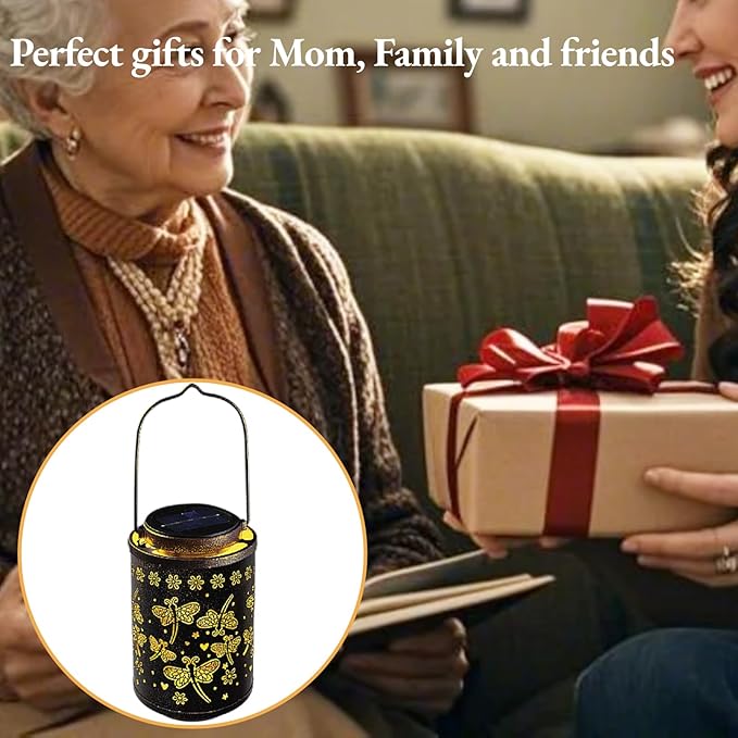 Solar Lanterns Outdoor Waterproof Dragonfly Garden Decor Gift for Women, Mom, Grandma, Hanging Metal Solar Lights for Yard, Patio, Porch, Backyard, Pathway Decoration