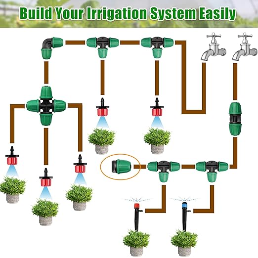 JAYEE Drip Irrigation Fittings 1/4 Inch, Barbed Locked End Plugs for ¼ in. Tubing, 25 Pcs Drip Line Parts Irrigation End Closure with Locked Nuts for Garden Lawn Sprinkler Systems, Green