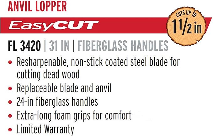 Corona Compound Action Anvil Lopper, 32 Inch, FL 3420, 32 in, Red