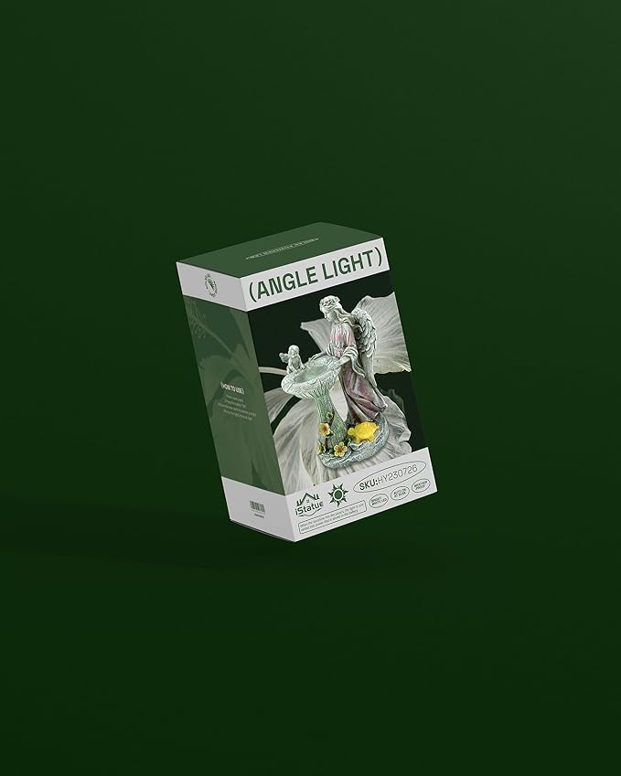 iStatue Solar Angel with Mushroom Bird Bath Statue - 9.5'' Garden Decor for Outside Clearance, Color-Changing Lights Lawn Ornaments Baby Turtle Figurine for Yard Patio Balcony (Angel)