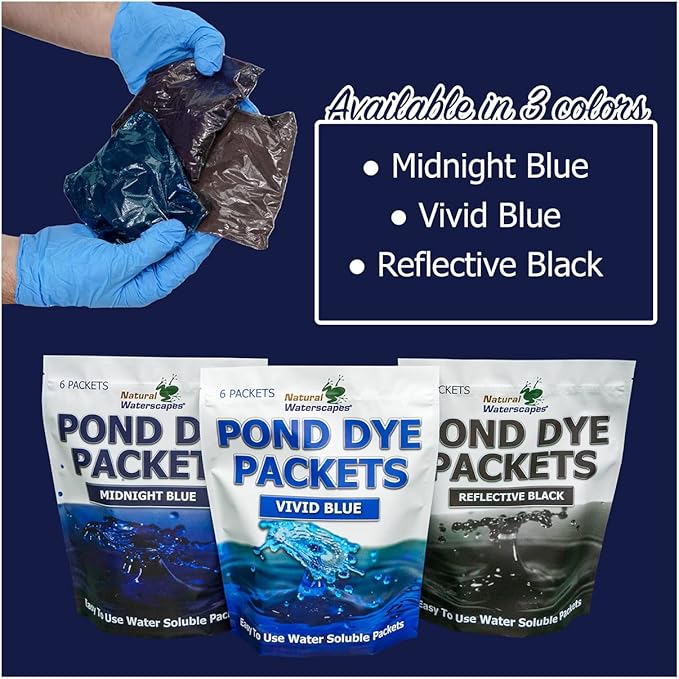 Vivid Blue Pond Dye Packets - 6 Water Soluble Packs of Lake Dye Treatment