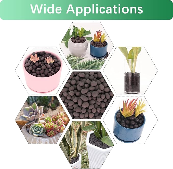 5LB LECA Explanded Clay Pebbles, 14-16mm Lightweight Clay Aggregate for Hydroponic Growing, Premium Grow Media for Orchids, Aquaponics Plants and Horticultural Drainage, Black