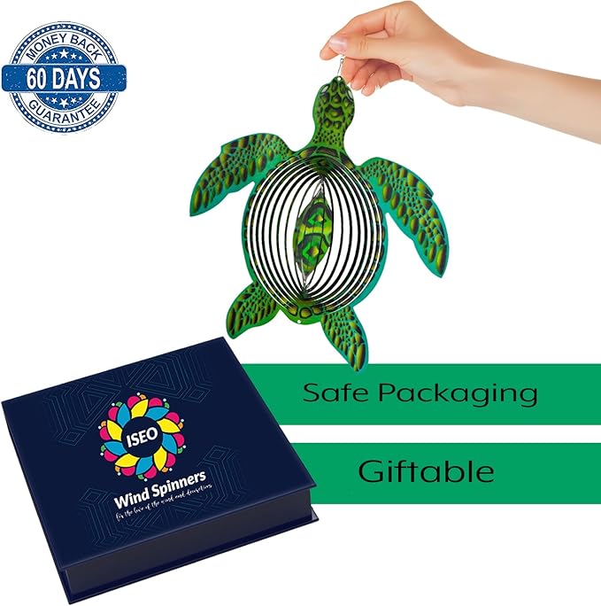 Turtle Ornament Wind Spinners for Yard and Garden, Metal Ornaments for Garden Décor, Outdoor Wind Spinner, Turtle Gifts for Turtle Lovers, Outdoor Garden Decoration, 12 inch Wall Décor by ISEO