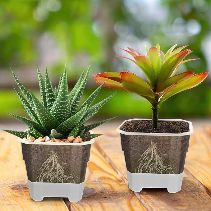 15 Packs 4 Inch Reinforced Clear Nursery Pots for Plants, Plastic Plant Pots with Silicone Base for Easy Transplant, Reusable Seedling Planting Pots Seed Starter with Drainage Holes (15, Gray)