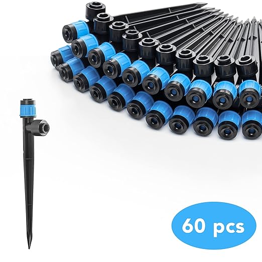 60PCS Easy-Connect Drip Irrigation Emitters Fan Shape for 1/4 inch Irrigation Tubing, Adjustable Water Flow Drip Emitters with Stake