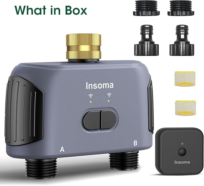 WiFi Water Timer 2 Zones, Smart Sprinkler Timer for Garden Hose, APP Remote Control, Voice Control, Rain Delay and Manual Mode for Yard Lawn Watering, Brass Inlet