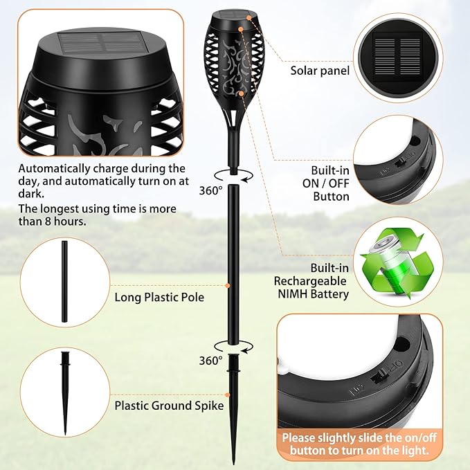 Solar Lights Outdoor Waterproof Purple, Upgraded 6 Pack Solar Tiki Torches with Flickering Flame for Garden Decor, Solar Outdoor Landscape Lights for Porch Yard Pathway Halloween Decorations