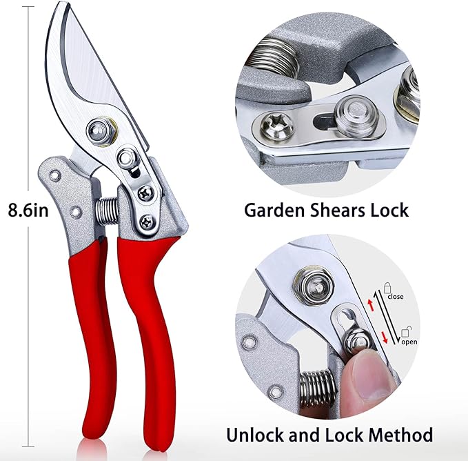 Kynup 2Packs Pruning Shears for Gardening, Garden Shears Heavy Duty, Professional Bypass Pruner Hand Shears, Tree Trimmers Secateurs, Garden Clippers for Plants, Hedge Shears, Garden Tools (Red)