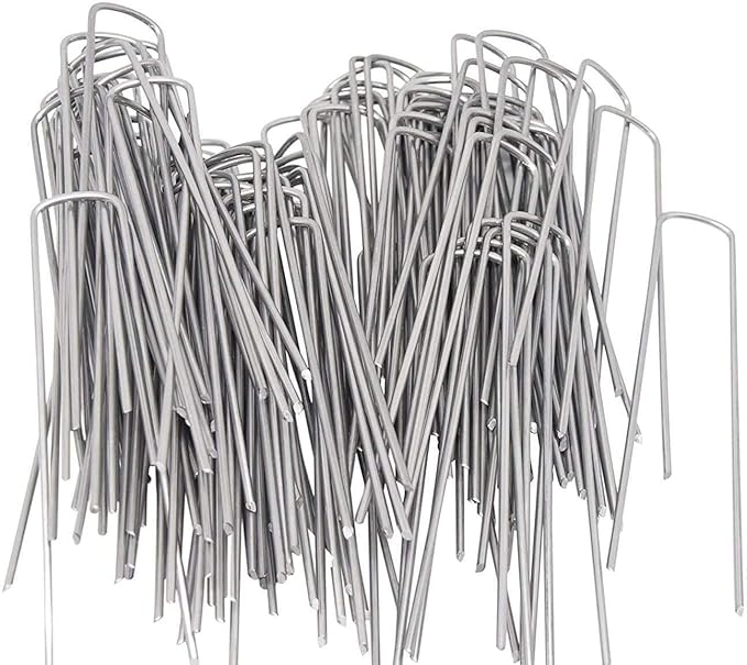 AAGUT Garden Stakes Pins, Landscape Staples 50 Pack 6 Inch 11-Gauge Galvanized Lawn Stake for Dog Fence, Weed Barrier Fabric, Ground Cover, Irrigation Tubing Soaker Hose, Chicken Wire