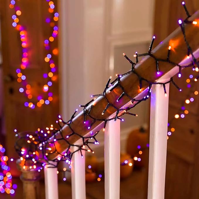 FUNPENY 164FT 500 LED Halloween Lights, 8 Modes Waterproof Plug in String Lights for Halloween Indoor Outdoor Yard Party Wedding Garden Home Decorations (Purple & Orange)
