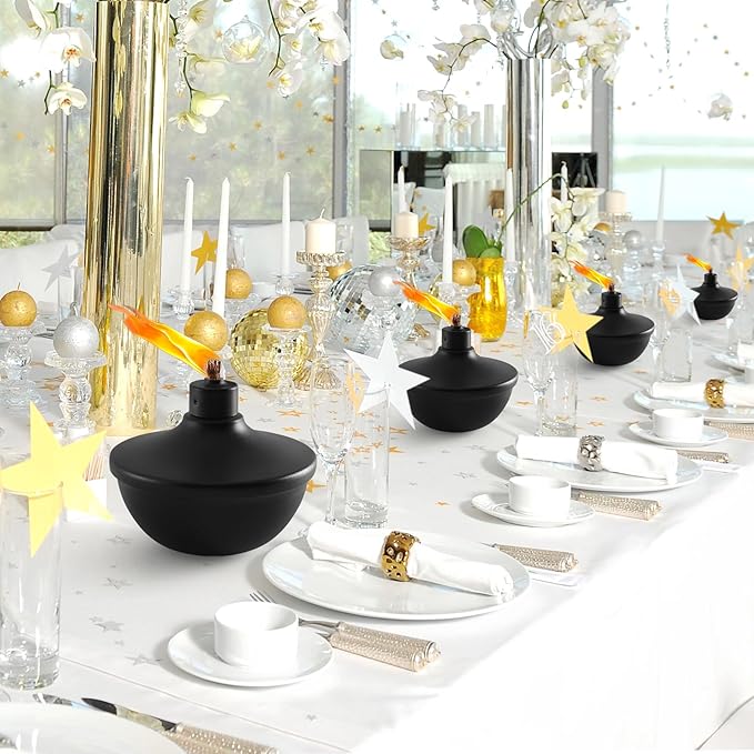 4 Pack Metal Table Top Torches,23.5 oz Citronella Torches for Outside,Refillable Flame Light Torch with Wicks and Covers for Party, Garden Decor,DIY