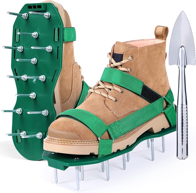 Ohuhu Lawn Aerator Shoes for Grass: Free-Installation Aeration Shoes with Stainless Steel Shovel, Heavy Duty Spike Aerating Sandals Lawn Equipment Tool with Hook & Loop Straps for Yard Patio Garden
