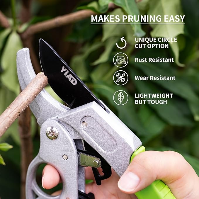 Heavy Duty Pruning Shears, Ratchet Gardening Scissors with Gardening Gloves for Gardening Handheld Garden Shears Ratcheting Mechanism Gardening Shears for Arthritis & Weak Hands