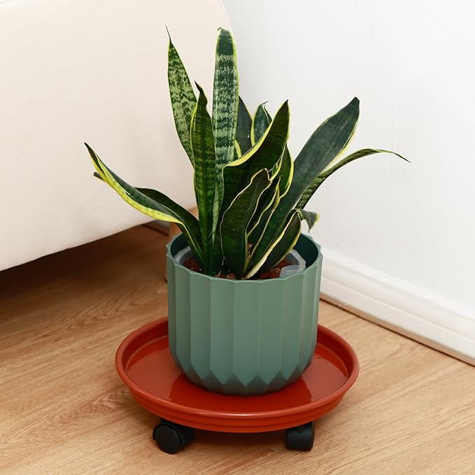 8 Packs Plant Caddy with Wheels 11.8" Plastic Rolling Plant Stands Heavy-Duty Plant Dolly with Casters Indoor and Outdoor Plant Roller Base Large Heavy Plant Pot Saucers with Wheels, Rust Red