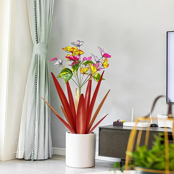 Garden Outdoor Butterfly Enlarge Thickened Wind Resistant Metal Agave Garden Art Metal Plant Country Sculpture Statue Decorations Ornaments Artificial Waterproof Butterflies(red 2pcs)