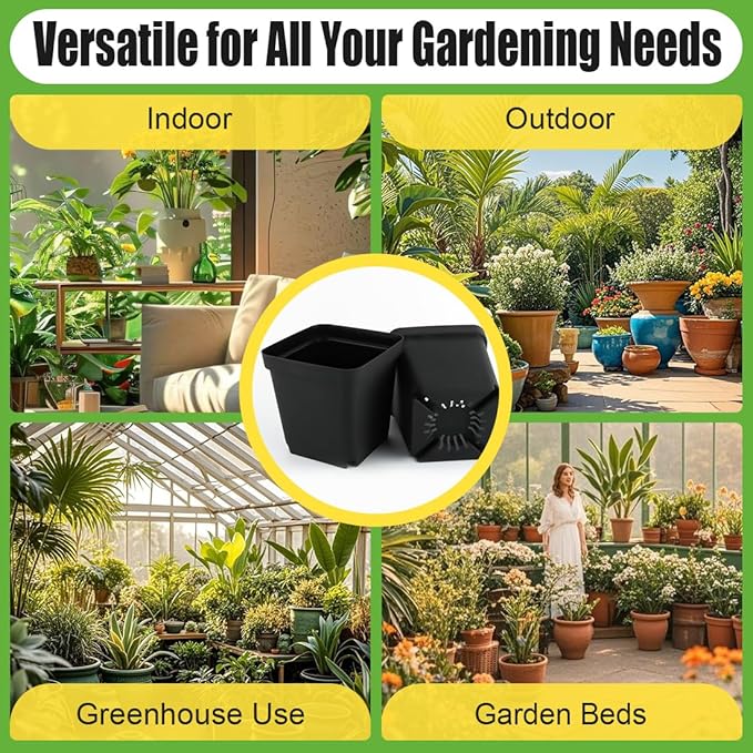 Square Nursery Pots 5.5 Inch, 30 Pcs Plastic Plant Pot with Drainage Holes, Reusable Seedling Starter Pots Garden Flower Pots Planters for Indoor Plants, Transplanting, Succulents, Cuttings