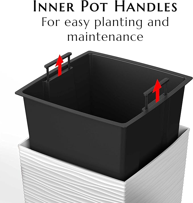 Mueller M-Resin Heavy Duty Tall Planter, Indoor/Outdoor Grande Plant, Tree, Flower Pot, 2-Piece Set, 27.5”, Modern Design, Built-in Drainage, White