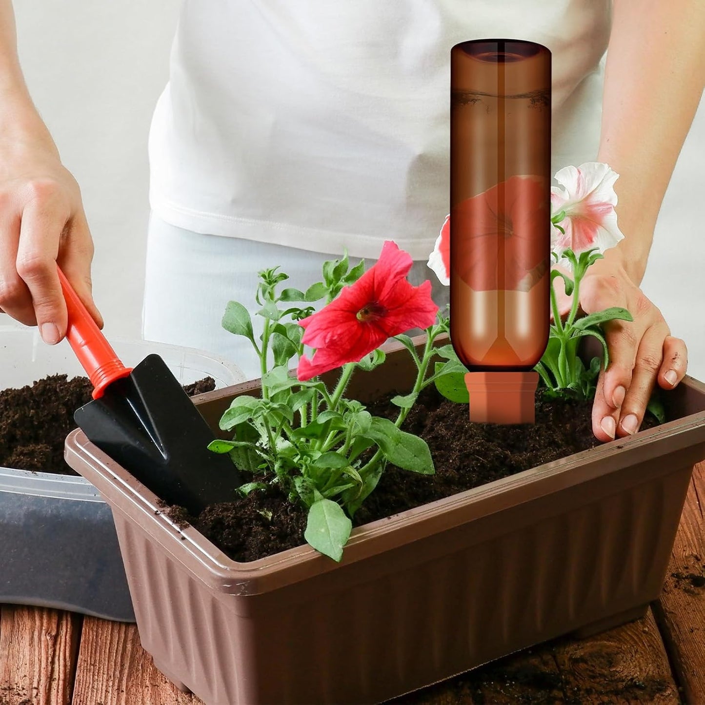 3 Sets Plant Watering Devices Include Terracotta Self Watering Spikes and 26 oz Plastic Bottles, Slow Release Vacation Insert Automatic Plant Waterer Device (Blue Clear Brown and Terracotta)