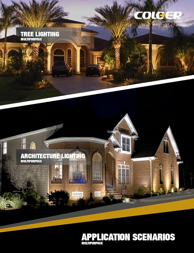 COLOER Brass Landscape Spotlights, 10 Pack Landscape Light Fixture with 5W Aluminum Housing MR16 LED Bulb 2700K 450LM,12V AC/DC Low Voltage Outdoor Spot Lighting, Uplight for Garden and Patio(102B)