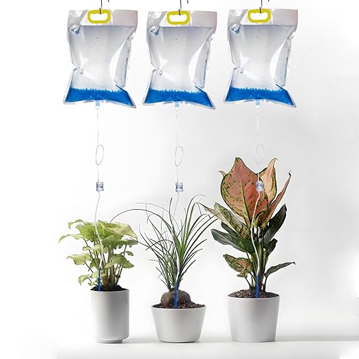 3.5L Self Watering Planter iv Bags with Adjustable Flow Regulators & Hooks,Automatic Drip Irrigation Kits, Indoor Plant Life Support Self-Waterer, Vacation Plant Watering System for Potted Plants,3Pcs