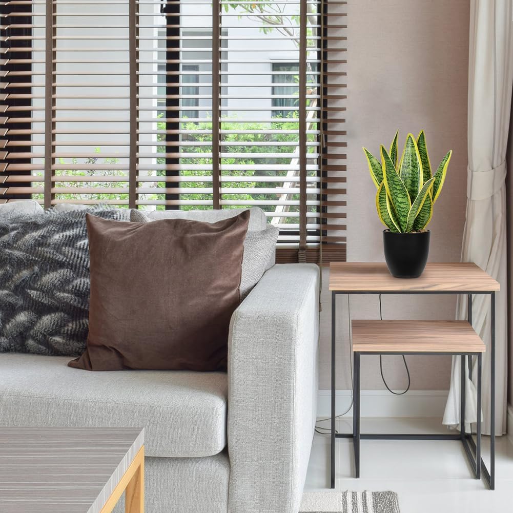 Hollyone Artificial Snake Plant Potted Faux Sansevieria Trifasciata Plants, 13" Tropical Fake Snake Plants in Black Pots for Home Office Room Indoor Decor Housewarming Gifts