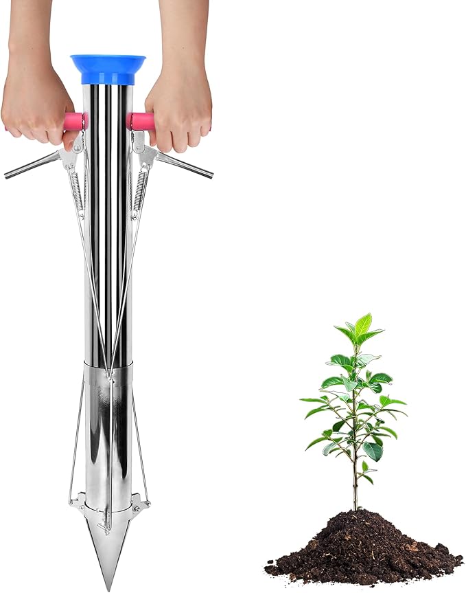 AIWFL Seedling Transplanter Long Double Handled Bulb Planter Tools Vegetable Young Plant Manual Plant Transplanter Stainless Steel Planting Garden Tools