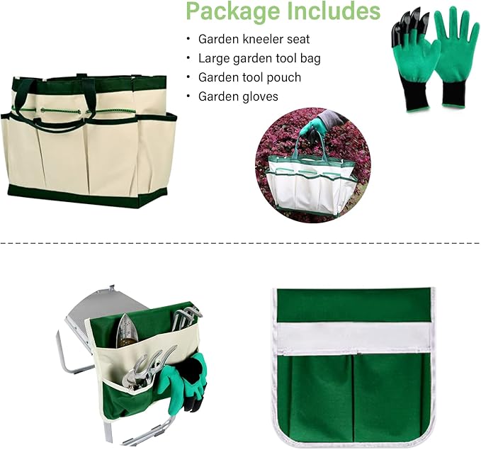 BESTHLS Garden Kneeler and Seat, Foldable Garden Stool Heavy Duty Gardening Bench for Kneeling Sitting to Prevent Knee & Back Pain, Tool Pouch Gloves Included Ideal for Women Seniors Mom Dad