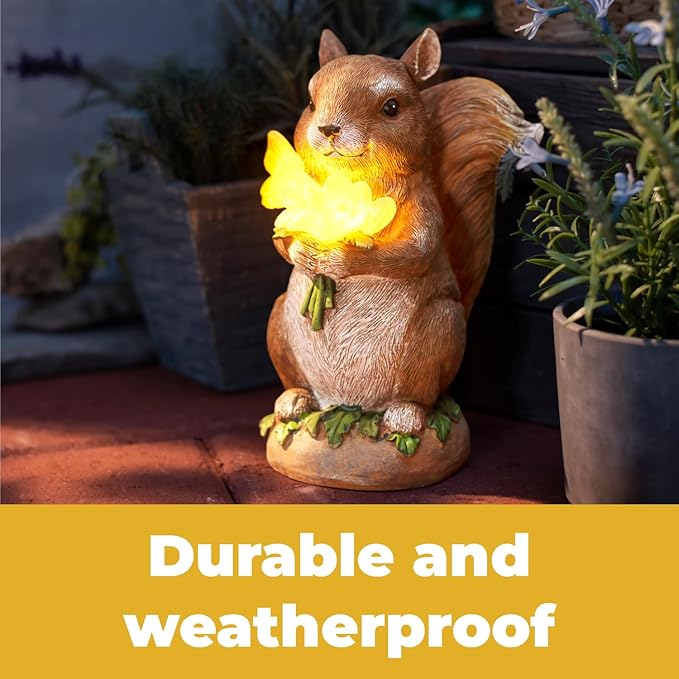 VP Home Charming Solar Powered LED Outdoor Decor Porcelain Squirrel Figurine Light Up Squirrel Gifts Garden Figurines Outdoor Solar Lawn Ornaments
