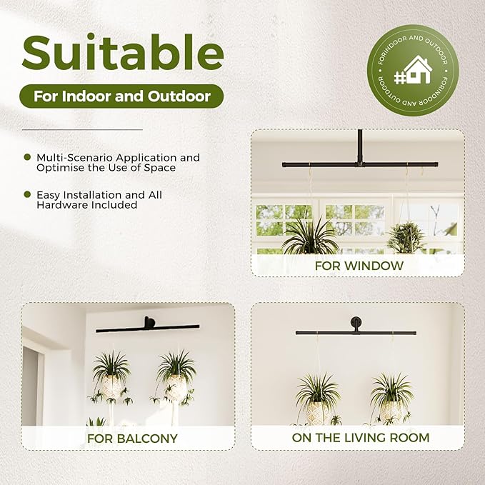 Bamworld Hanging Planters for Indoor Plants Plant Hanger Indoor Hanging Plant Holder Window Plant Shelves Metal Rod(Pot&Plant Not Included) 35.8in