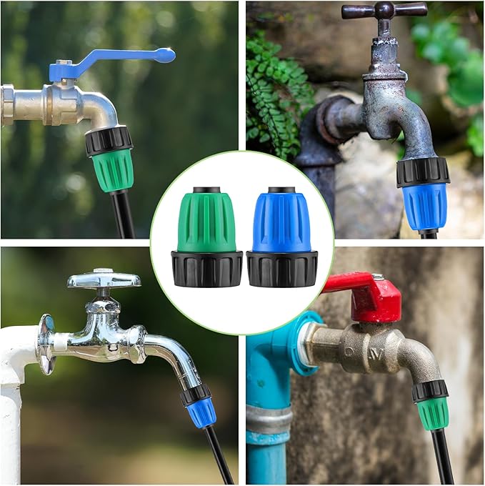 12 Pcs 1/2 Inch Garden Hose Adapter 3/4" to 1/2" Drip Irrigation Tubing Faucet Adapter Drip Irrigation Parts Faucet to Hose Adapter for Garden 3/4 Inch Faucet Connector (Green, Blue)