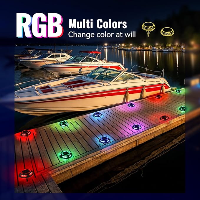 Solar Driveway Lights Outdoor 16 Pack, 9 Colors Solar Deck Dock Lights Outdoor Waterproof IP68, 3 Dynamic Light Modes, Driveway Marker for Warning Stair, Boat Dock, Step, Walkway, Patio Decor
