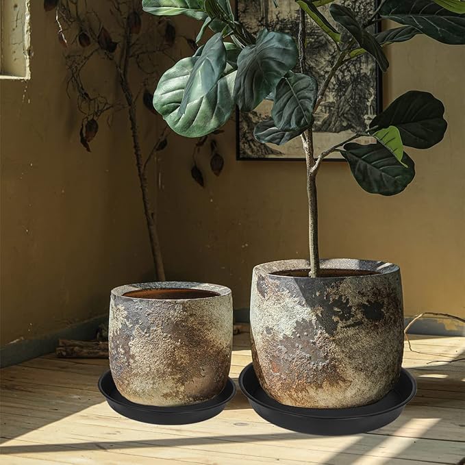 2 Pack of 18 19 inch Plant Saucer (16.6 Inch Base), 2.7" Depth Tray, Large Deep Garden Plastic Flower Trays for Indoors Outdoor, Tray for Planter 15-19" (19", Black)